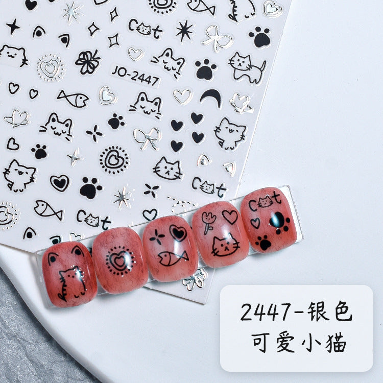 Wholesale New style nail stickers sweet cool kitten online celebrity same style Cute graffiti style kitten curly dog rabbit nail art